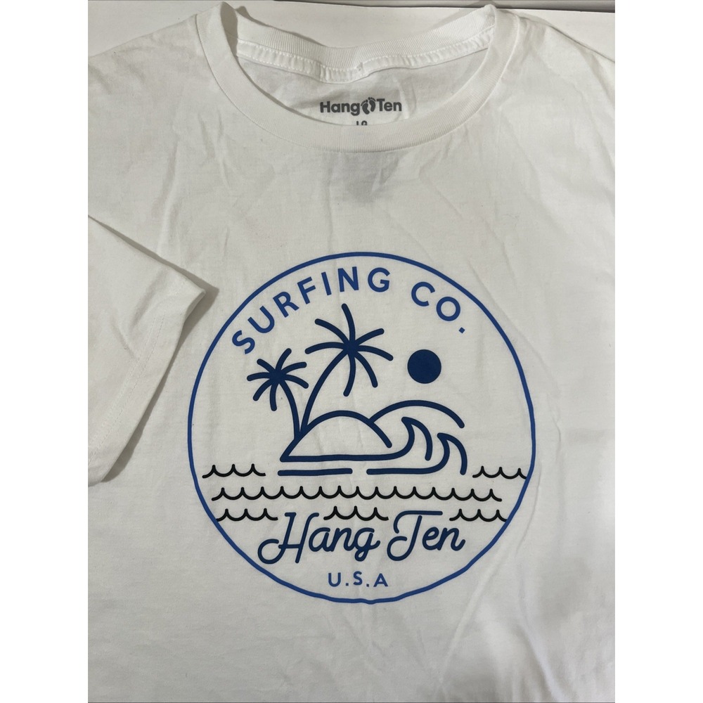 Hang Ten Surfing‎ Co. White 100% Cotton Retro Palm Tree Logo Size Large , L